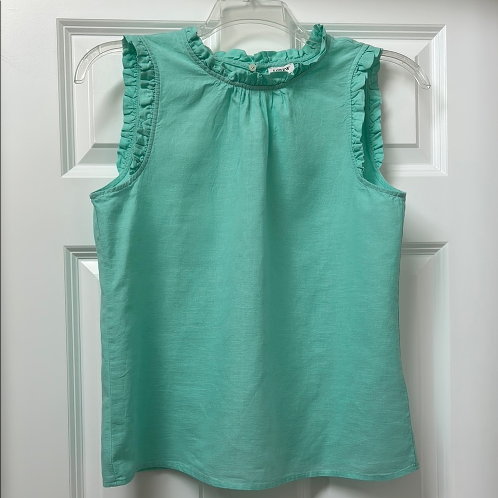 J. CREW NWT Mint Green Sleeveless Ruffle Top Size S Linen blend